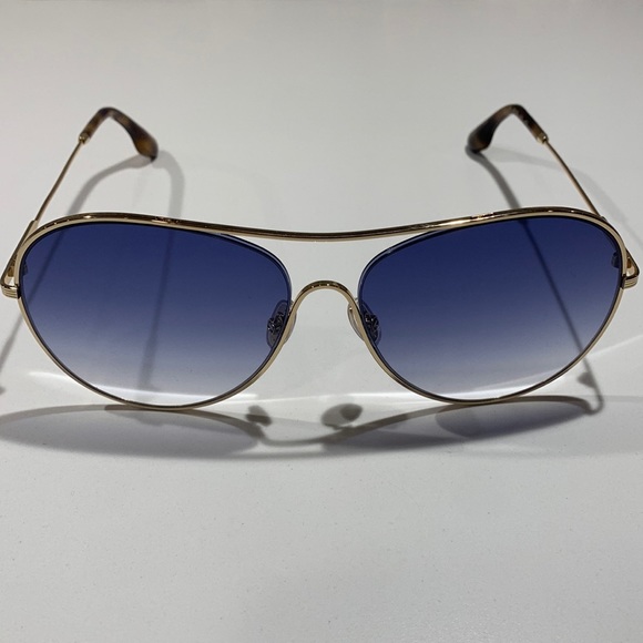 NWT [Victoria Beckham] Gold Oversized Aviator Sunglasses Gold/Teal with Case - Picture 4 of 9